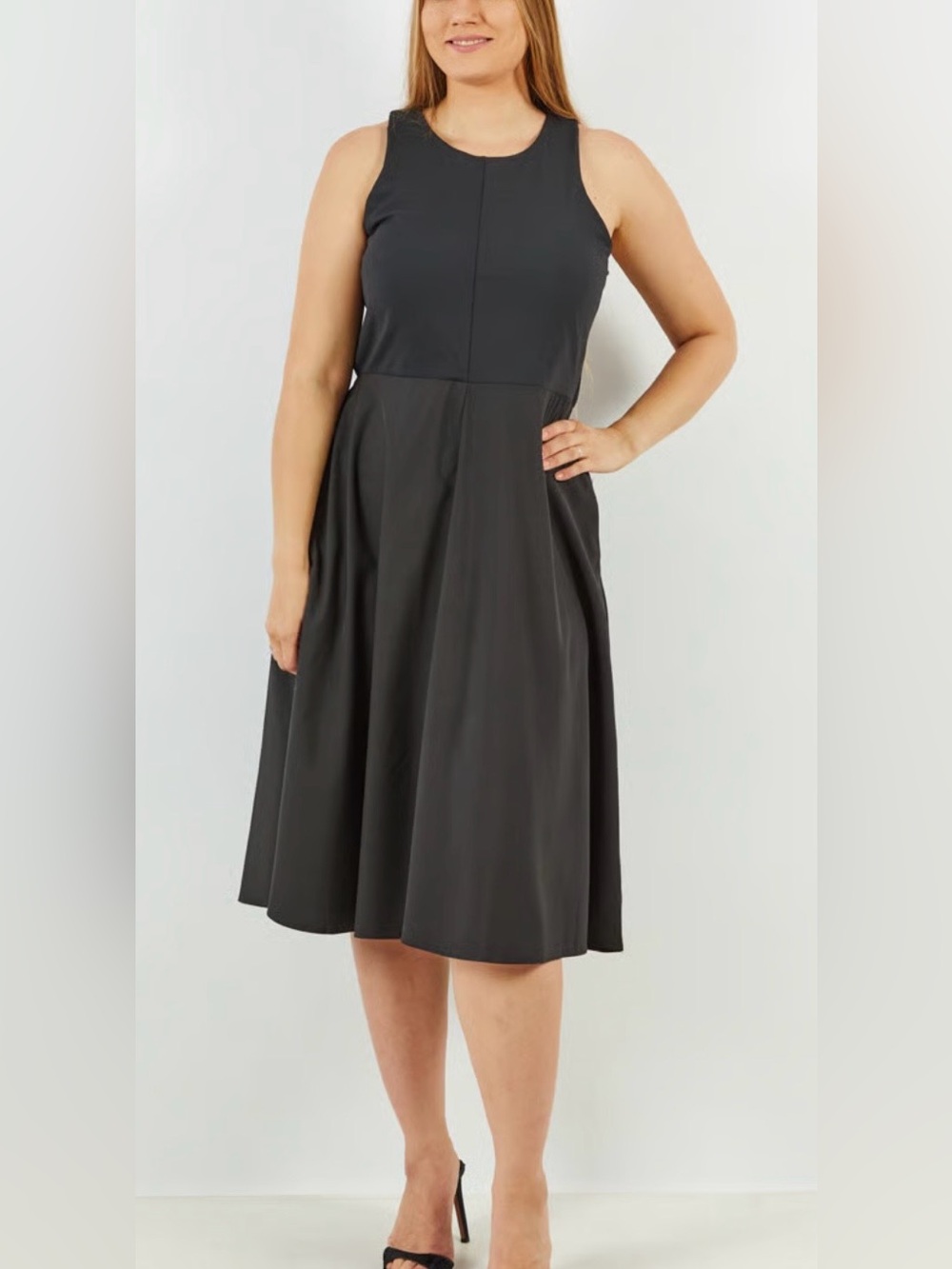 GAIAM Black Scoop Neck Sleeveless Dress w/Built-In Bra; Like New, Sz. XL